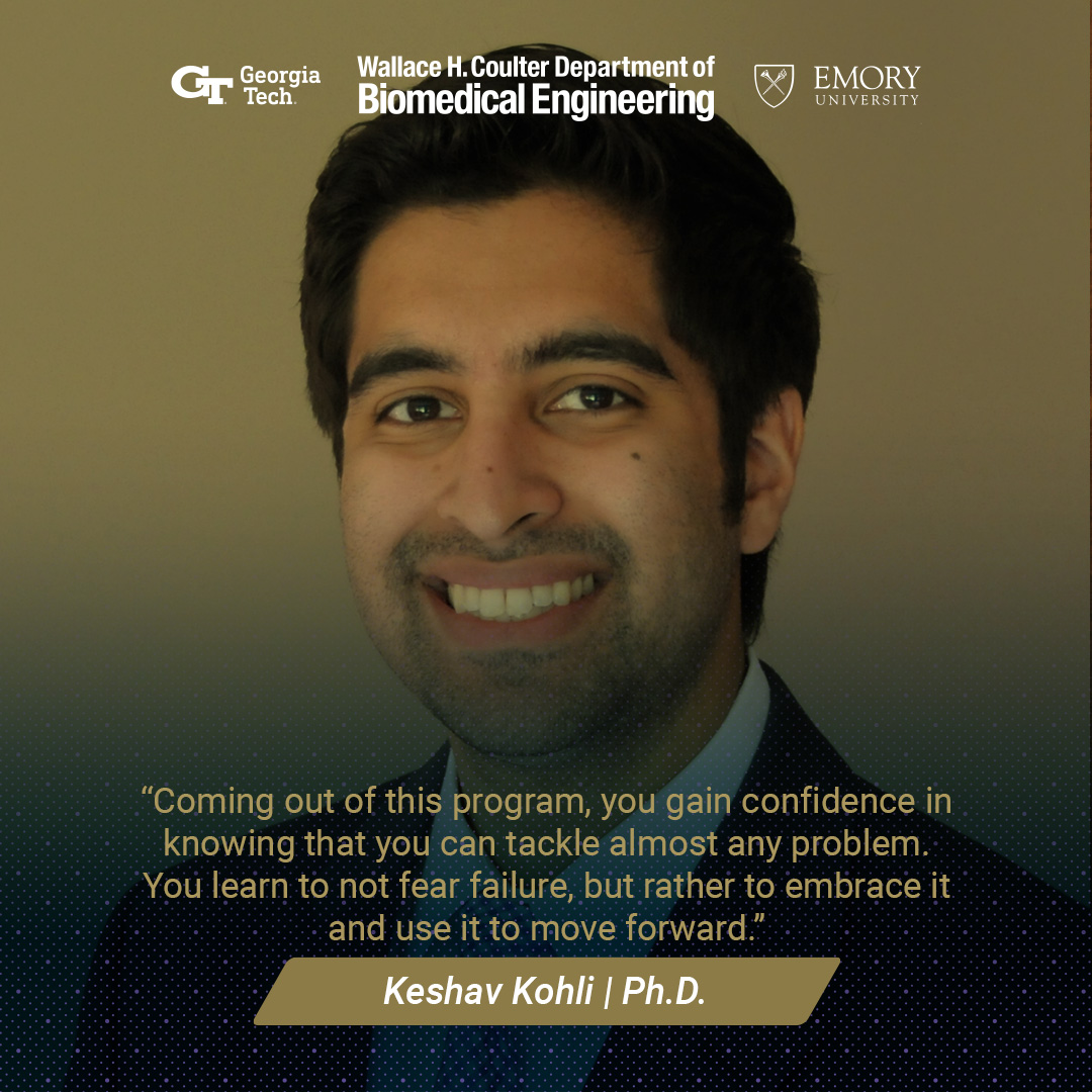 Headshot of Keshav Kohli with text: "Coming out of this program, you gain confidence in knowing that you can tackle almost any problem. You learn to not fear failure, but rather to embrace it and use it to move forward."