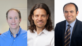 Collage of headshot photos left to right of professors Charles Kemp, David Myers, and Ahmet Coskun.