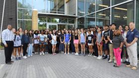 Group photo of biomedical engineering students standing outside.