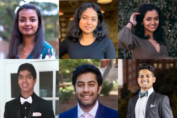 The winning members of the reRoute team included: (top row) Manshi Baskaran (BME), Srujani Das (BME), Saisamhitha (Sam) Dasari (BME), (bottom row) Prahlad Iyengar (EE), Sambhav Jain (BME), and Ruturaj Patil (ME).