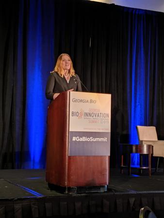 Shawna Khouri, managing director of Biolocity, speaking at the Georgia Bio Innovation Summit.