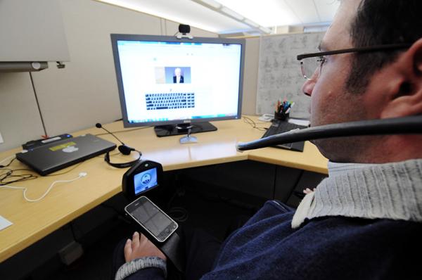 The Tongue Drive System not only controls wheelchairs, but also allows users to access computers and smartphones. Credit: Shepherd Center