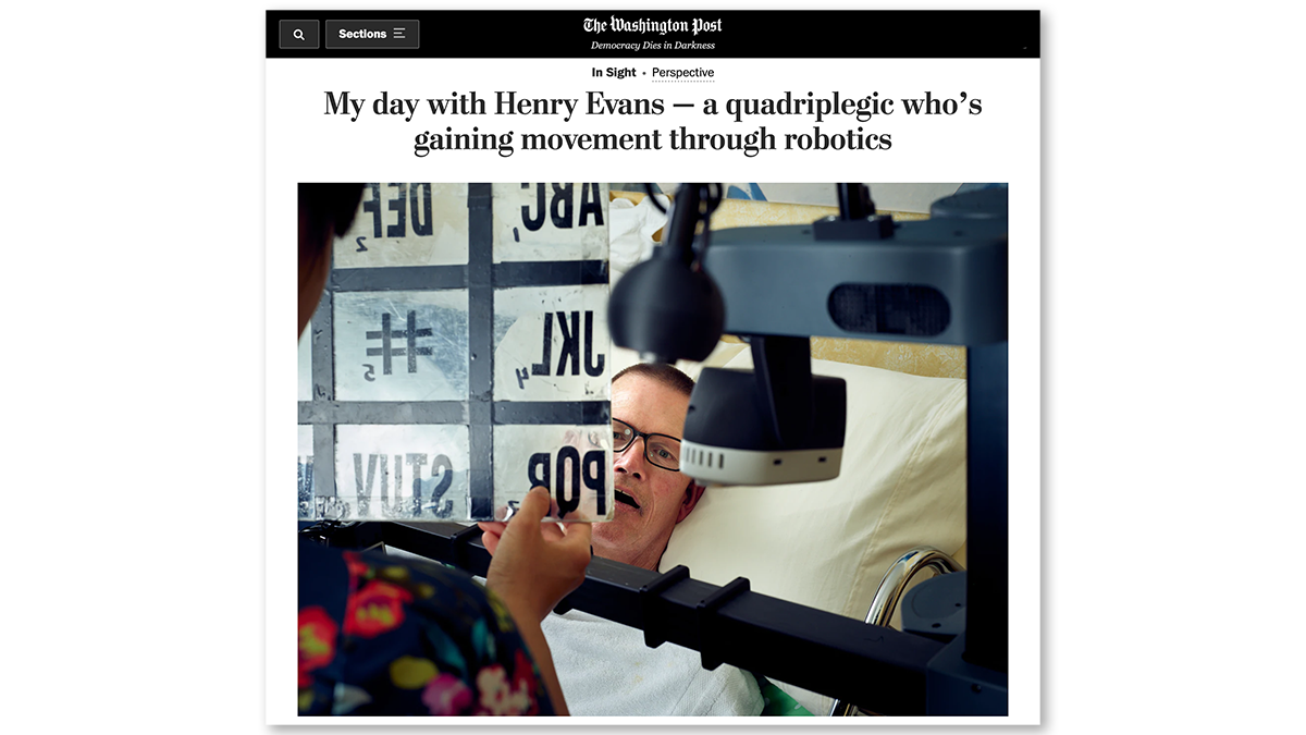 Screenshot of Washington Post In Sight photo blog: "My day with Henry Evans – a quadriplegic who's gaining movement through robotics"