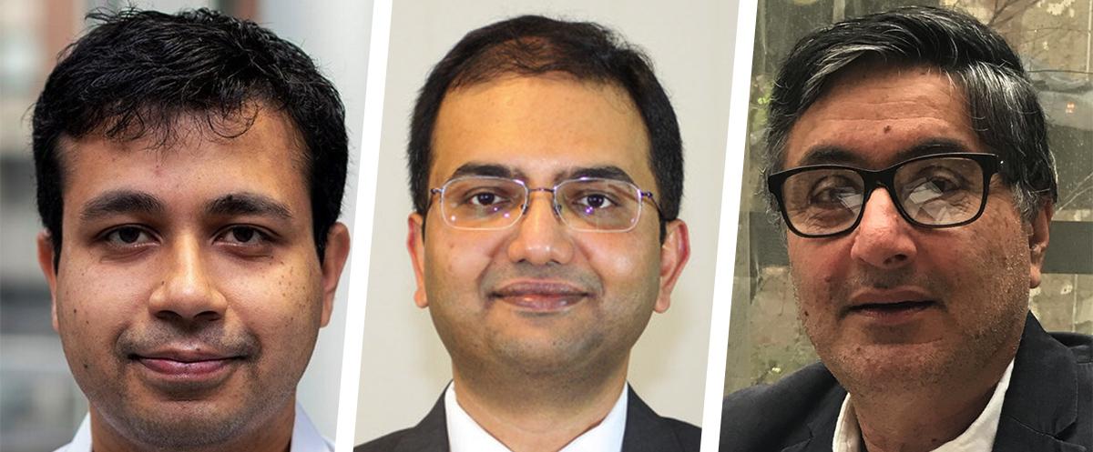 From left, Jishnu Das, assistant professor of immunology and of computational and systems biology in the University of Pittsburgh School of Medicine; Aniruddh Sarkar, assistant professor in the Wallace H. Coulter Department of Biomedical Engineering; and Harinder Singh, professor of immunology and the director of the Center for Systems Immunology at the University of Pittsburgh.