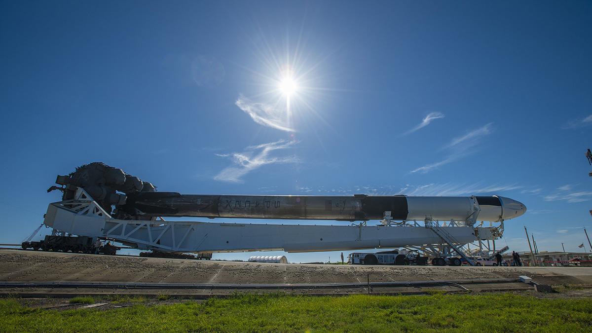 SpaceX’s Cargo Dragon spacecraft, seen atop the company’s Falcon 9 rocket, is rolled out to the launch pad at NASA’s Kennedy Space Center in Florida on July 12 in preparation for the 25th commercial resupply services launch. (Photo Courtesy: SpaceX/NASA)