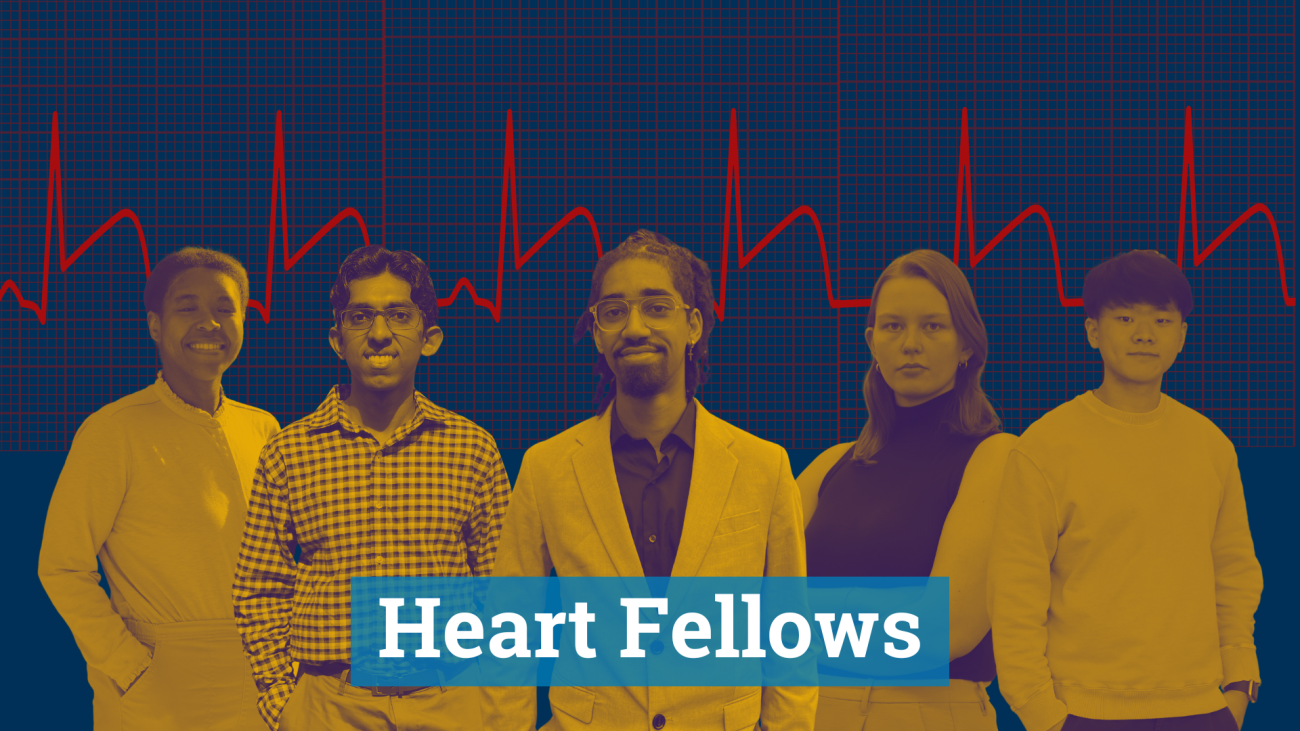 Graphic image of a group of five students from the Coulter BME Cardiovascular Biomechanics Graduate Training Program at Emory and Georgia Tech 